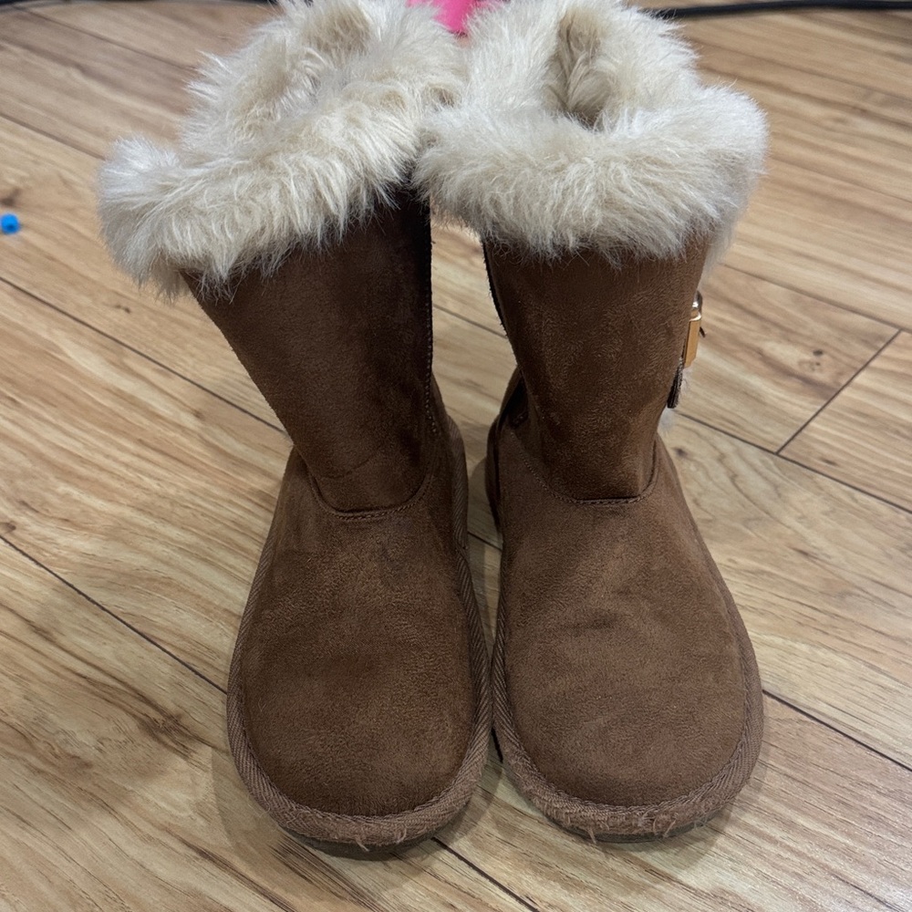 Girls Brown Suede Fur-Lined Boots